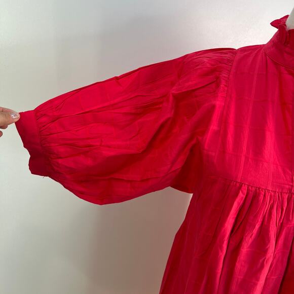 Never A Wallflower High Neck Dress Red Cotton Windowpane - Picture 5 of 8